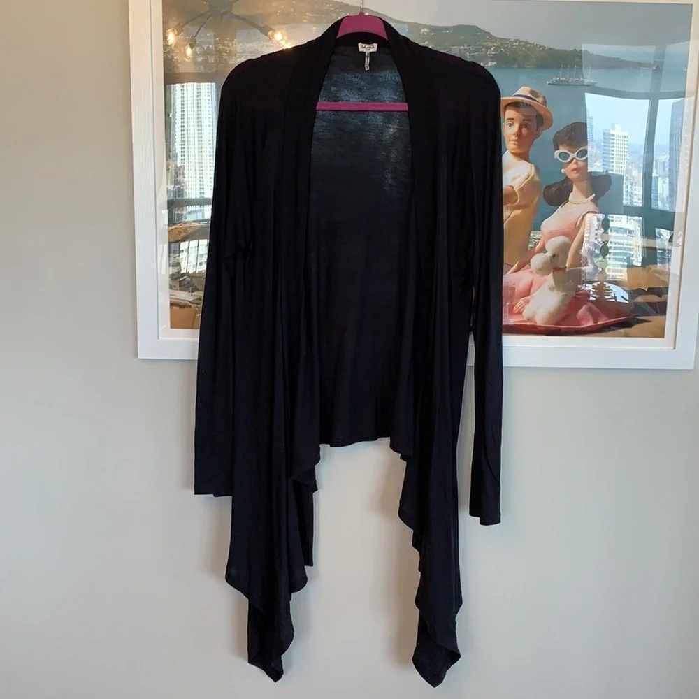 Splendid black draped jersey knit open cardigan - Picture 2 of 12